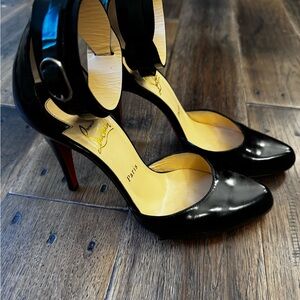Christian Louboutin Black Patent Leather Heels (with ankle strap)